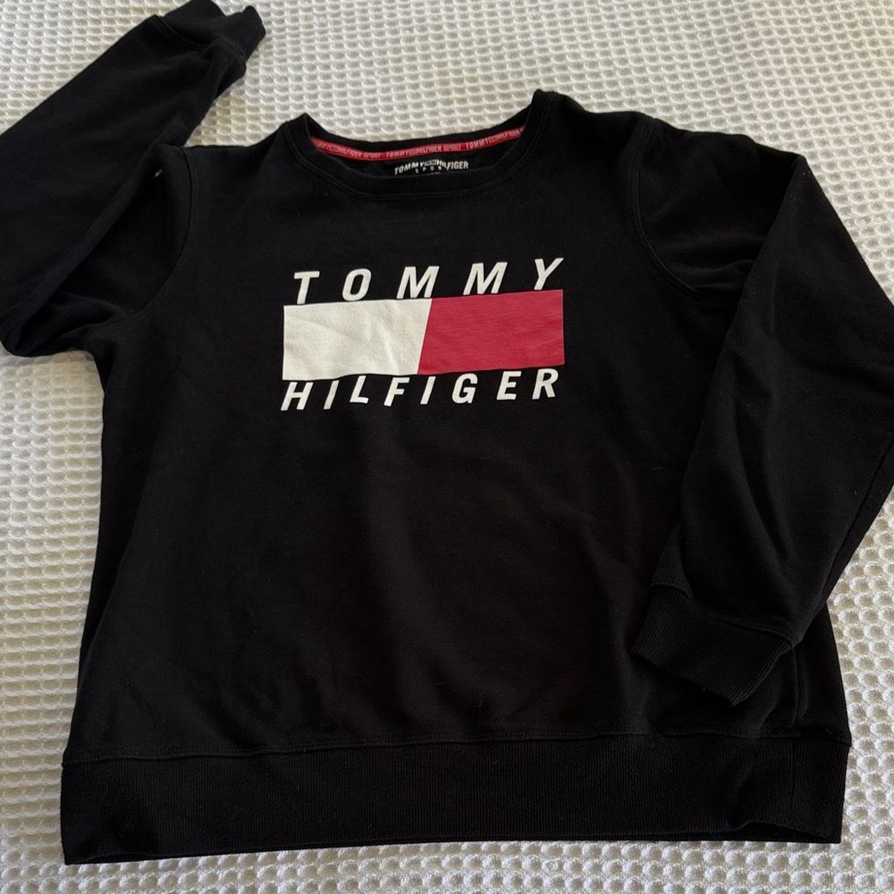 Tommy Hilfiger Sport  Black Pullover with Red and White Logo EUC M